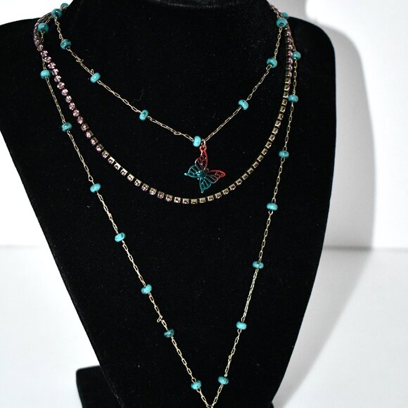 Betsey Johnson Boho Butterfly & Heart Long Multi-Strand Necklace #518971BRS966 N - Picture 4 of 6